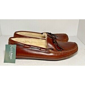 LL Bean Slippers Mens size 11 Brown Double Sole Slip on Shearling Lined New